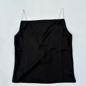 DO+BE Black Satin Rhinestone Chain Strap Cami Tank Top